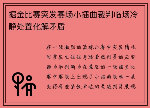 掘金比赛突发赛场小插曲裁判临场冷静处置化解矛盾